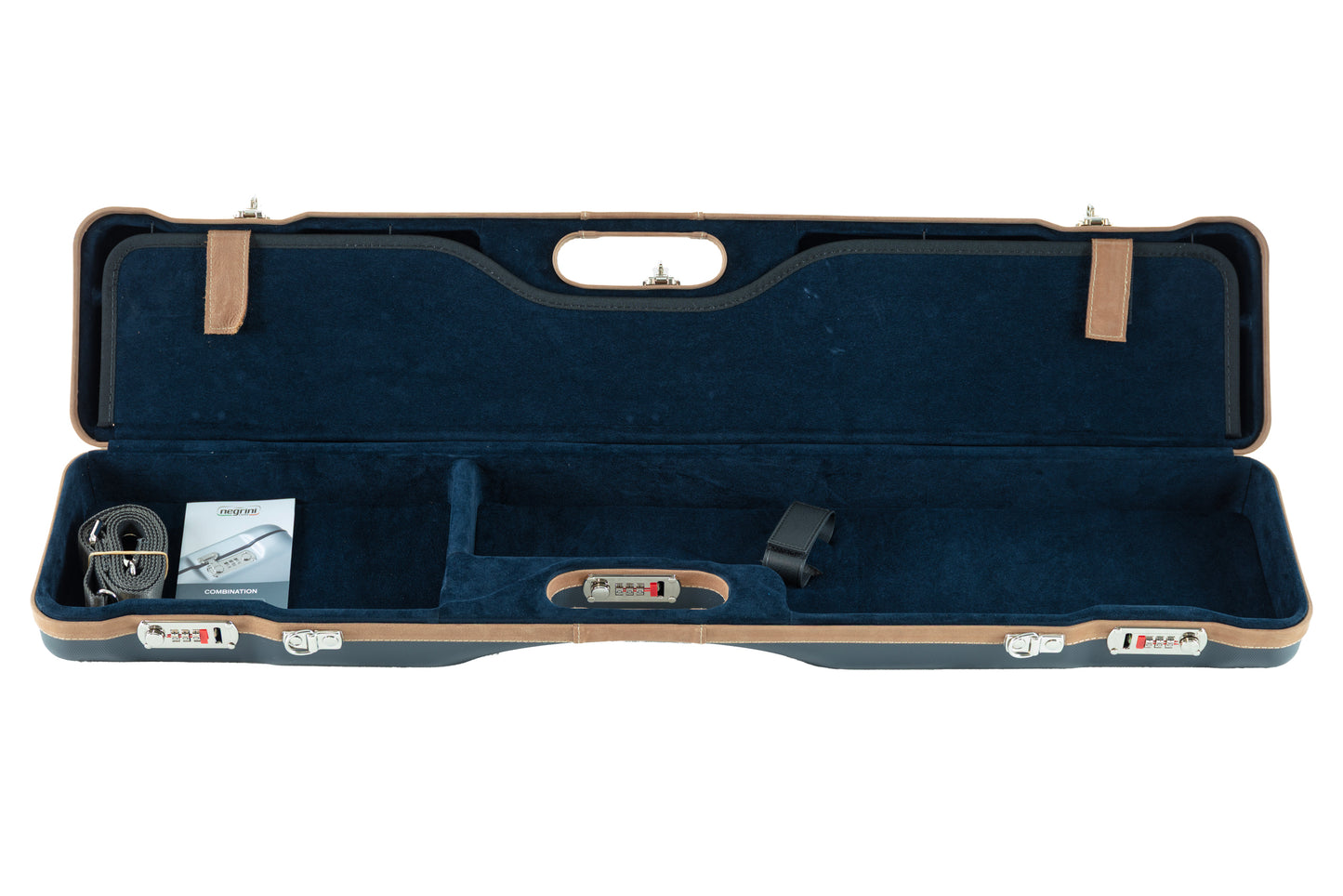 COLE EXCLUSIVE NEGRINI CASE | COLE COMPACT SPORTING COMBO | 1 O&U/2 FLAT RIB 32" BBLS + EXT. CHOKES | NAVY/TAN TRIM/NAV INT