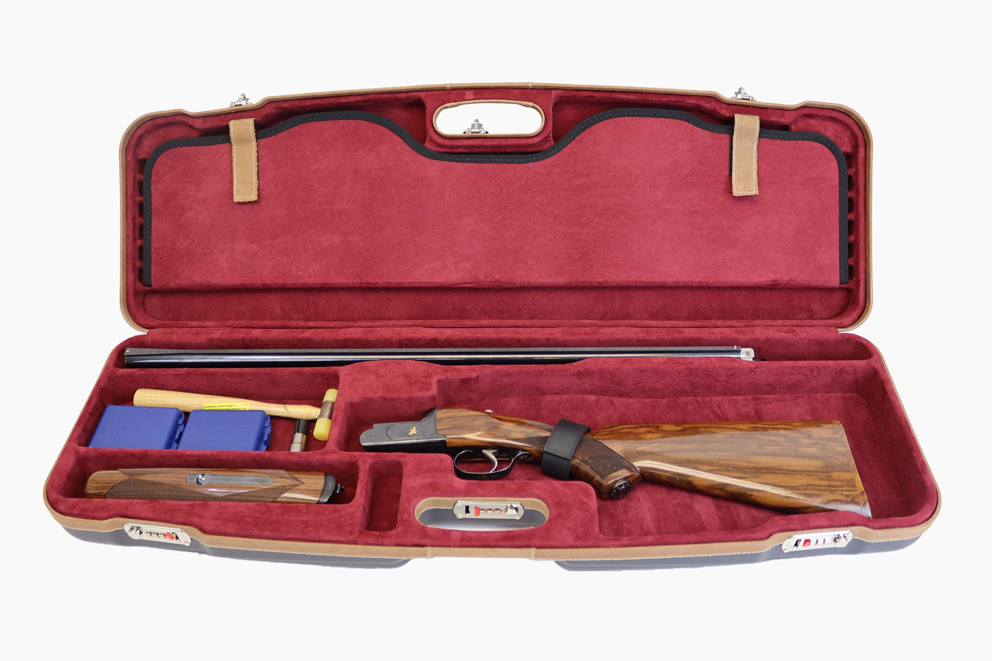 NEGRINI ACCESSORIES | NEGRINI CASE | 1622 SPORTING & FULL TUBE SET | 1 O&U / 1 HIGH RIB BARREL UP TO 32" | NAVY / TOBACCO LEATHER / NAVY
