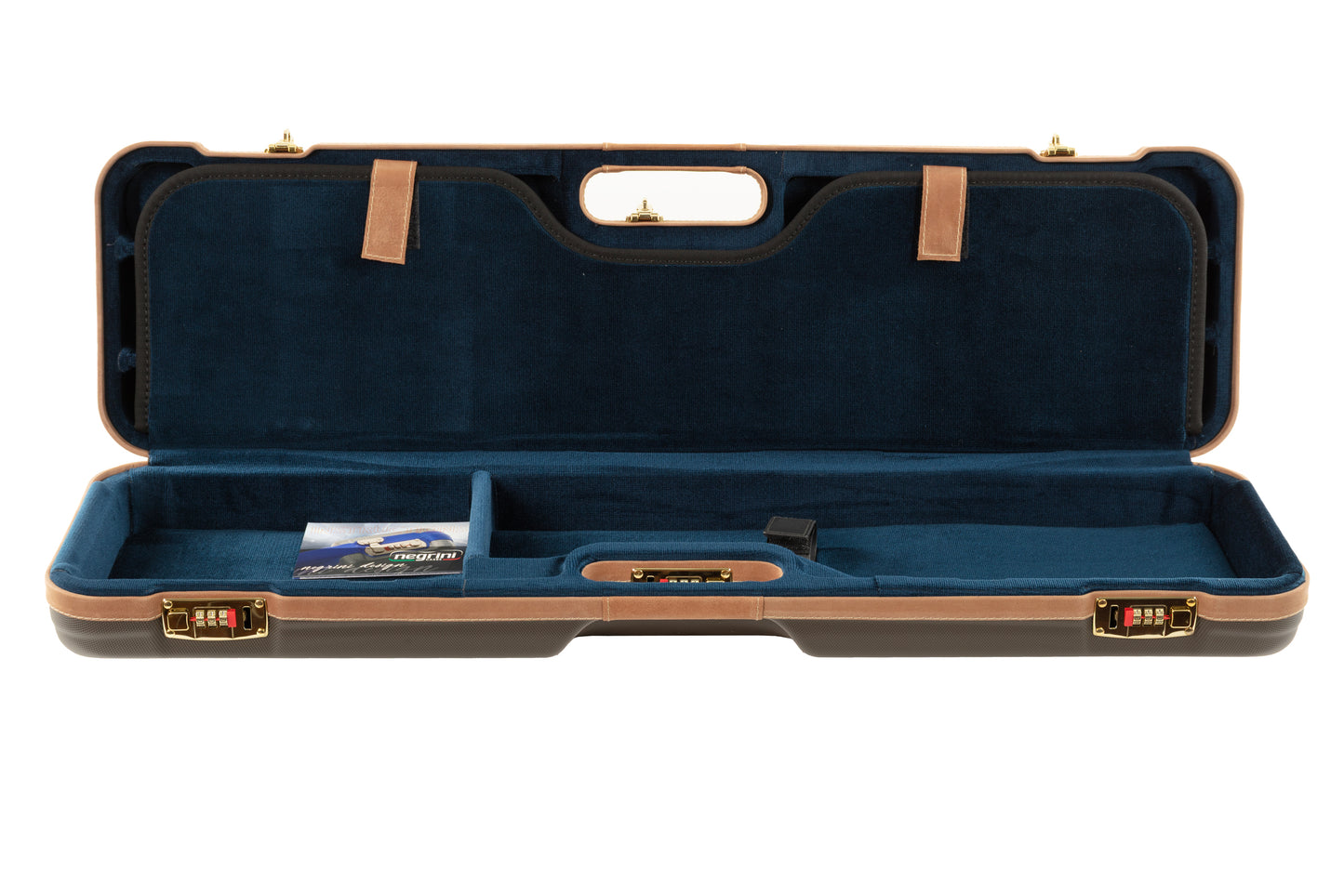 NEGRINI CASE | 1621B HUNTING | 1 O&U OR SXS / 1 LOW TO MEDIUM RIB BARREL UP TO 34" | BROWN / TAN LEATHER / NAVY