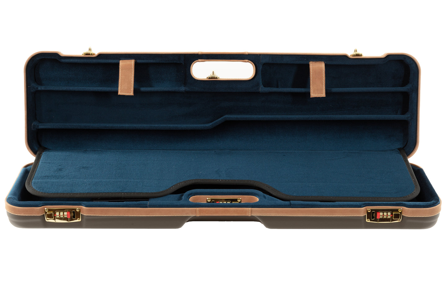 NEGRINI CASE | 1621B HUNTING | 1 O&U OR SXS / 1 LOW TO MEDIUM RIB BARREL UP TO 34" | BROWN / TAN LEATHER / NAVY